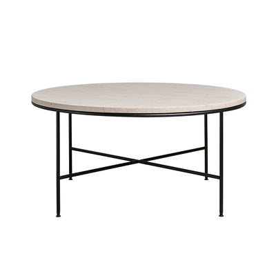 Fritz Hansen Planner™ MC300 Coffee Table by Paul McCobb. A light marble top rests on a black metal frame base.