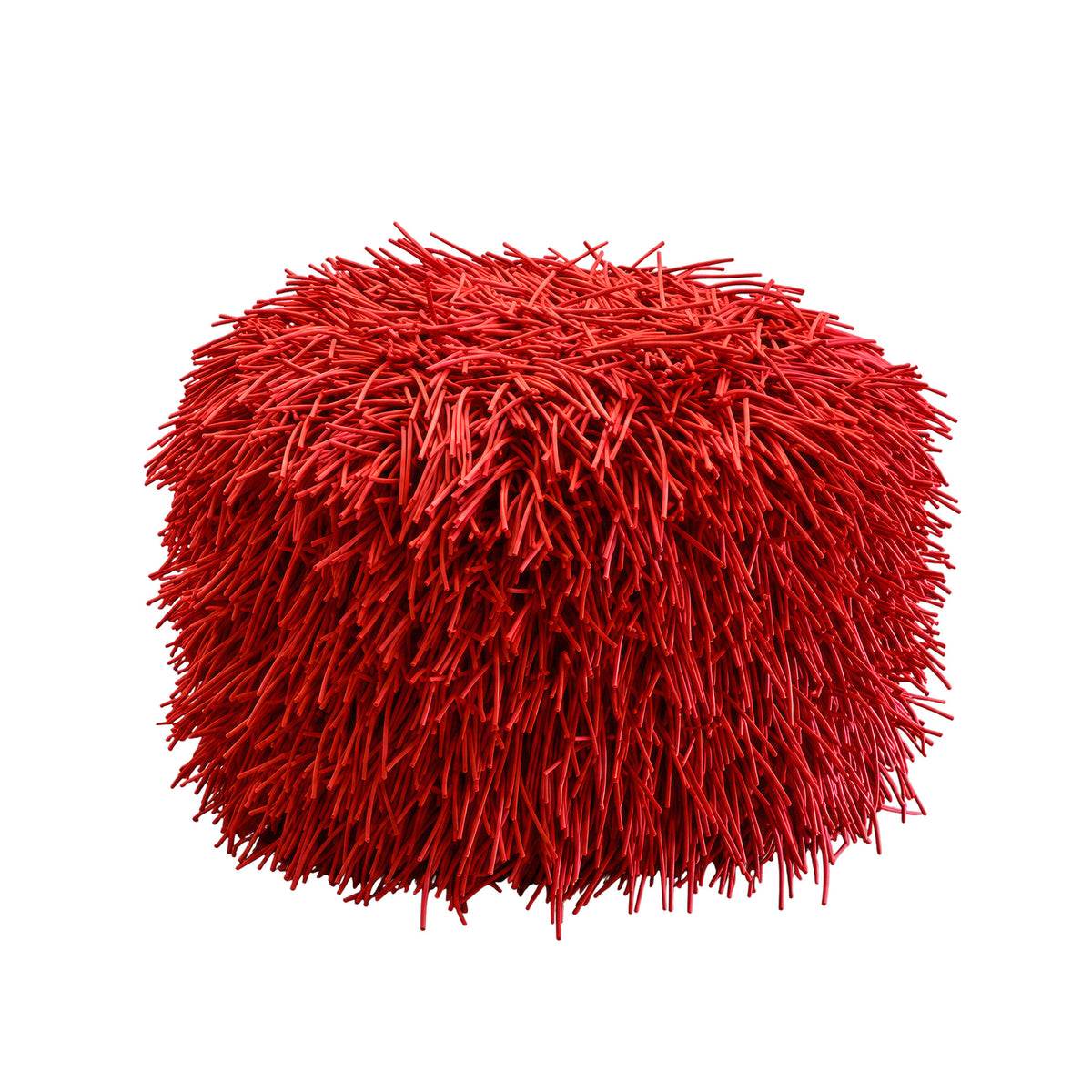 COVO Porcupine Pouf by Rosanna Contadini. A vibrant red spherical object composed of countless thin, spiky strands.