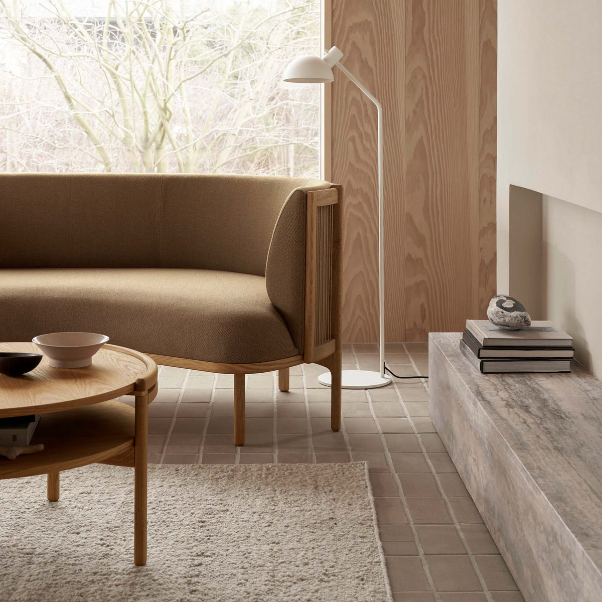 Carl Hansen & Søn RF1903R Sideways Sofa by Rikke Frost. Minimalist interior with warm wood tones and neutral textiles.