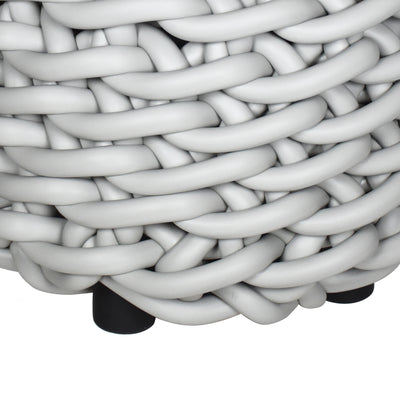 COVO Rebels 1 Pouf by Rosanna Contadini. Thick white twisted cords are woven together in a dense, textured pattern.