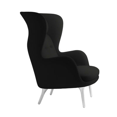 Fritz Hansen Ro™ JH1 Mixed Upholstery by Jaime Hayon. Black fabric wingback chair with white wooden legs.