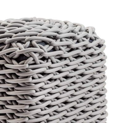 COVO Robusto Pouf by Rosanna Contadini. Thick gray woven rope coils stack in neat, textured layers.
