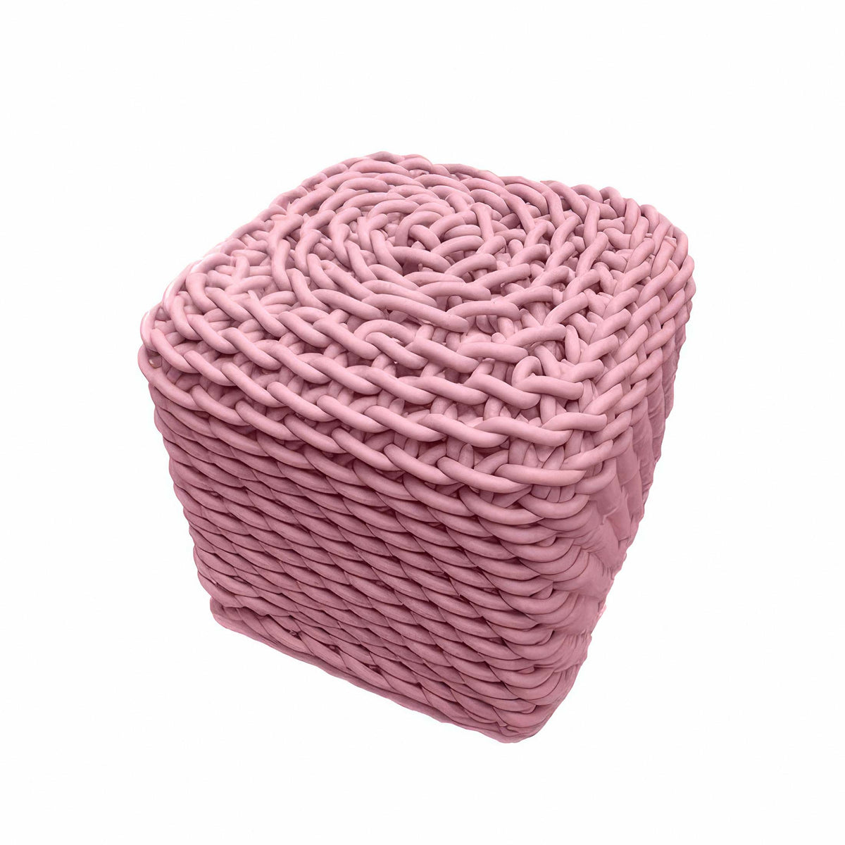 COVO Robusto Pouf by Rosanna Contadini. A pink braided cushion with a chunky knit texture and rounded shape.