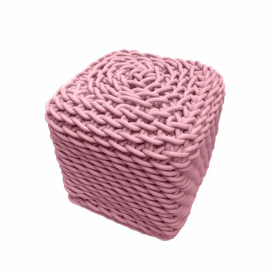 COVO Robusto Pouf by Rosanna Contadini. A pink braided cushion with a chunky knit texture and rounded shape.