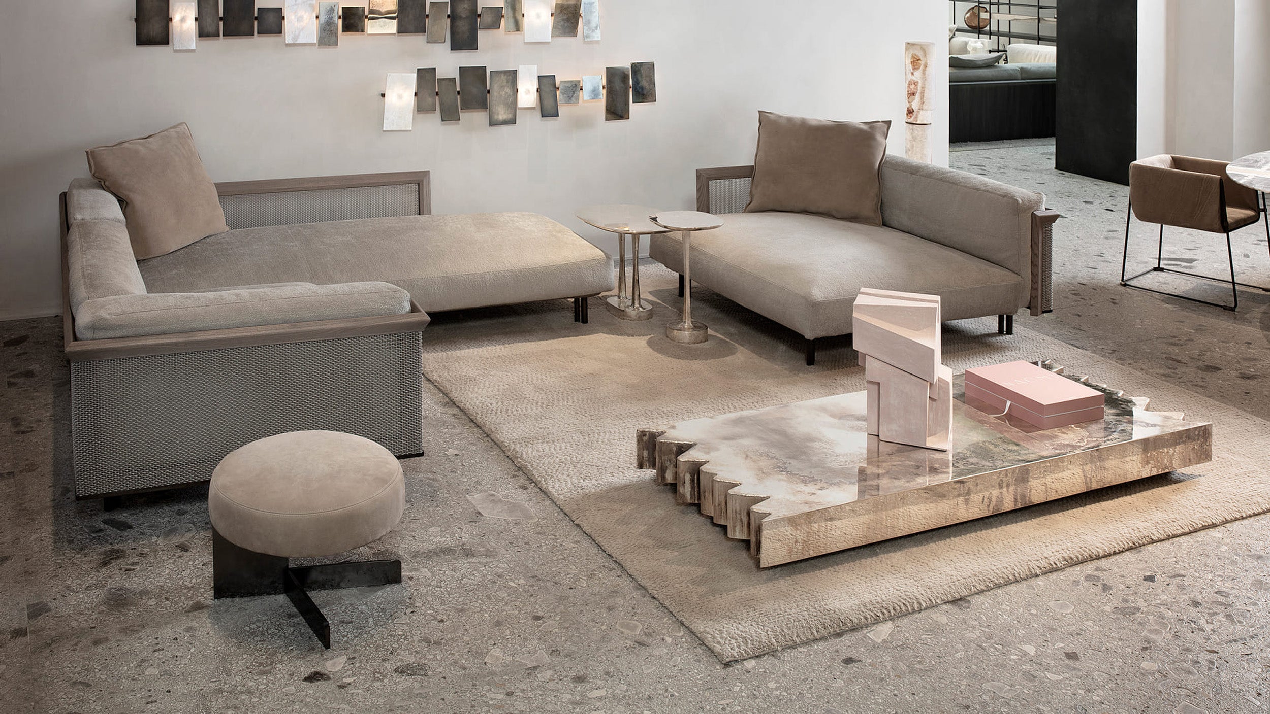 Desktop / Tambourine Pouf, designed by Ugo Cacciatori for Henge