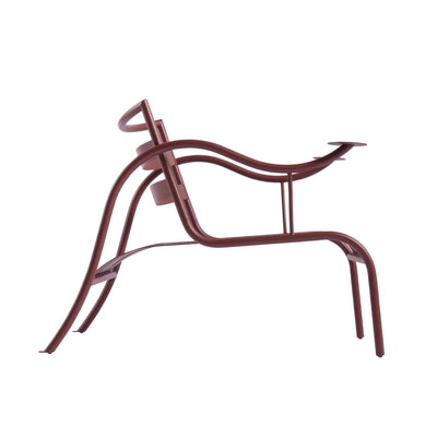Cappellini Thinking Man's Chair by Jasper Morrison. A burgundy metal frame structure with curved lines sits against white.