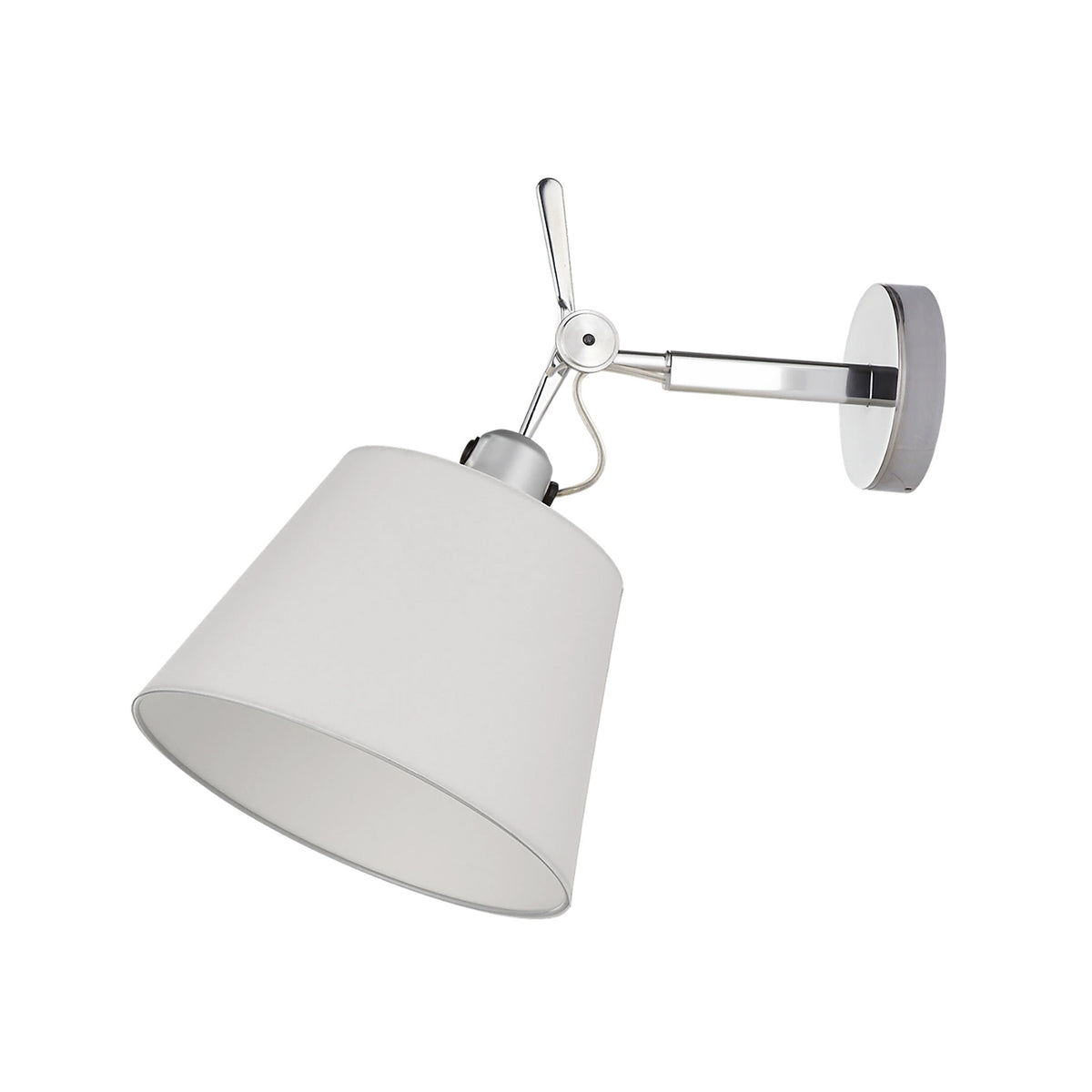 Artemide Tolomeo Diffusore Wall by Michele De Lucchi. A polished chrome wall sconce with a white fabric shade.