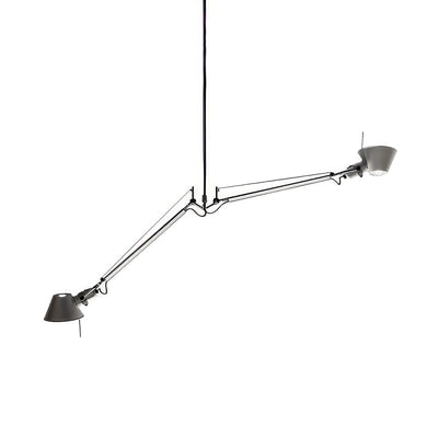 Artemide Tolomeo Due Bracci Suspension by Michele De Lucchi. Black and gray metal pendant lamp with adjustable arms.