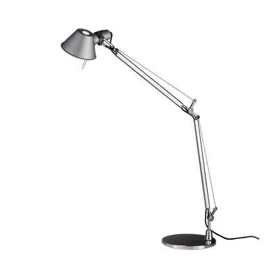 Artemide Tolomeo Table by Michele De Lucchi. A metallic desk lamp with an adjustable arm and dome shade.
