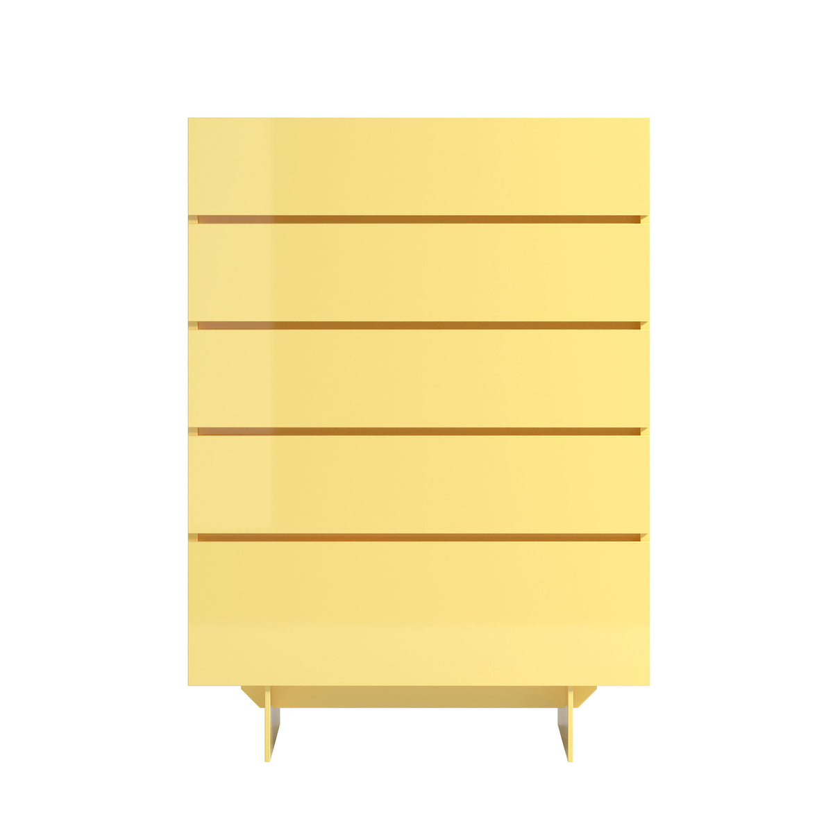 Cappellini Uni Notte by Piero Lissoni. A pale yellow cabinet with wooden shelves and splayed legs.