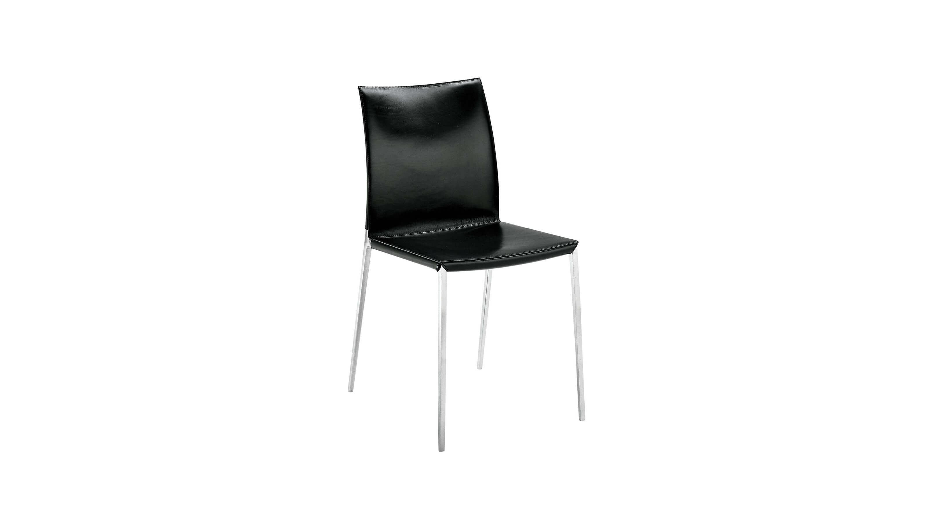 Black Leather - Chrome Frame / Desktop / BlackMenu / Lia Dining Chair, designed by Roberto Barbieri