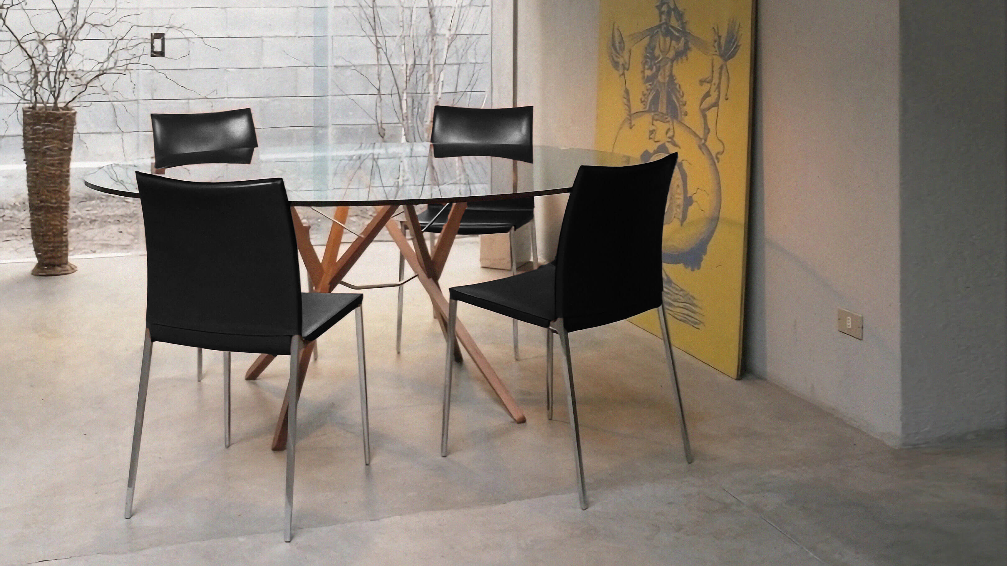 Black Leather - Chrome Frame / Desktop / BlackMenu / Lia Dining Chair, designed by Roberto Barbieri