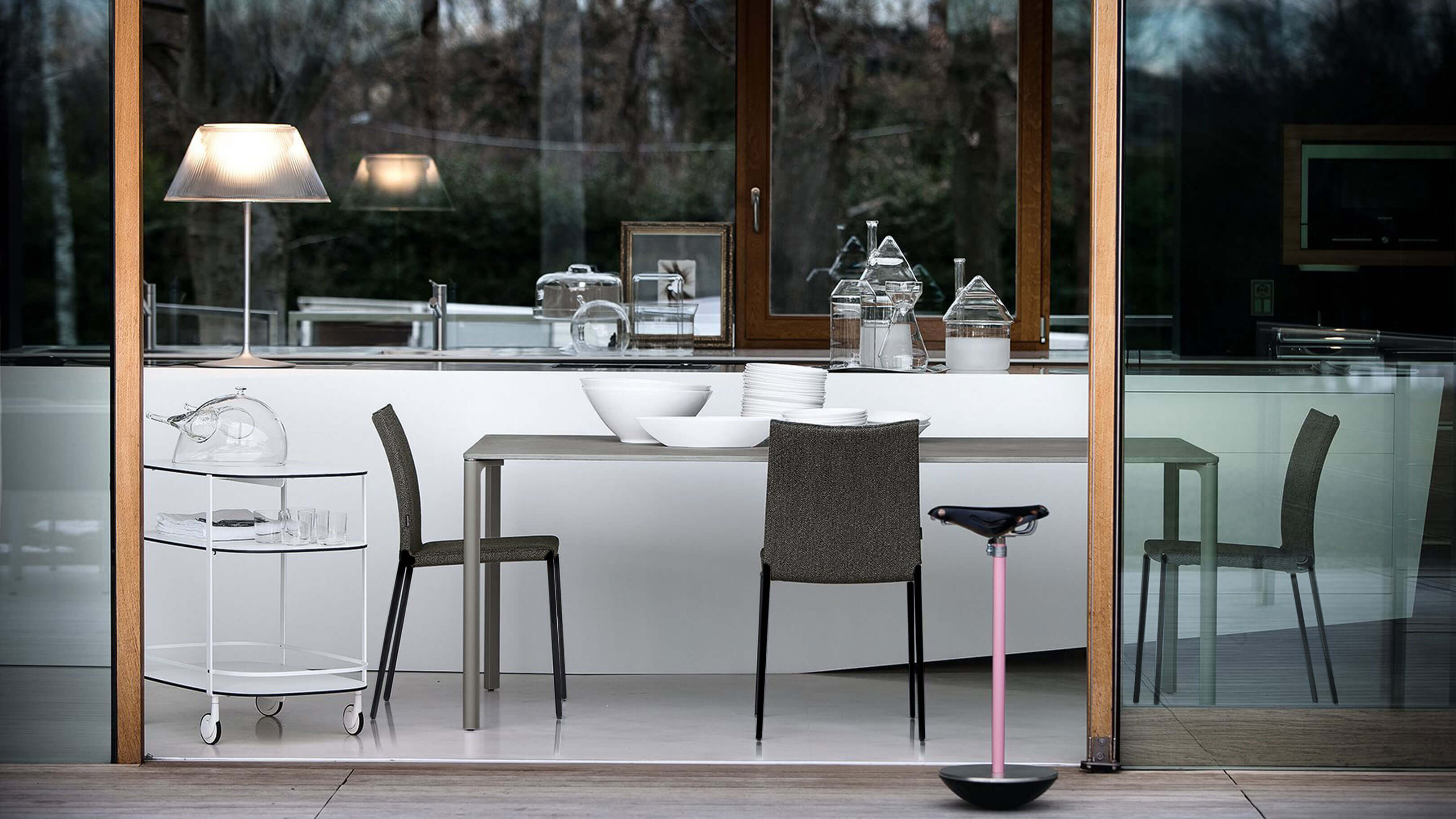 Charcoal Fabric - Black Frame / Desktop / BlackMenu / Lia Dining Chair, designed by Roberto Barbieri
