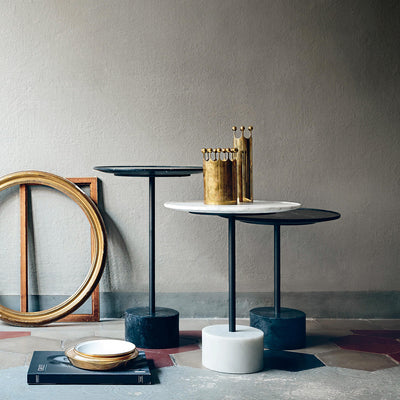 19 in - White Carrara Marble / Mobile / 9 Round Side Table, designed by Piero Lissoni for Cassina