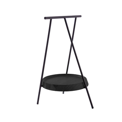 Cappellini Pinch by Nendo. A black trampoline with a minimalist design features metal legs and a handlebar for stability.