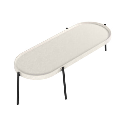 Cappellini Pinch by Nendo. A cream-colored oval surface sits atop four black metal legs in a minimalist design.
