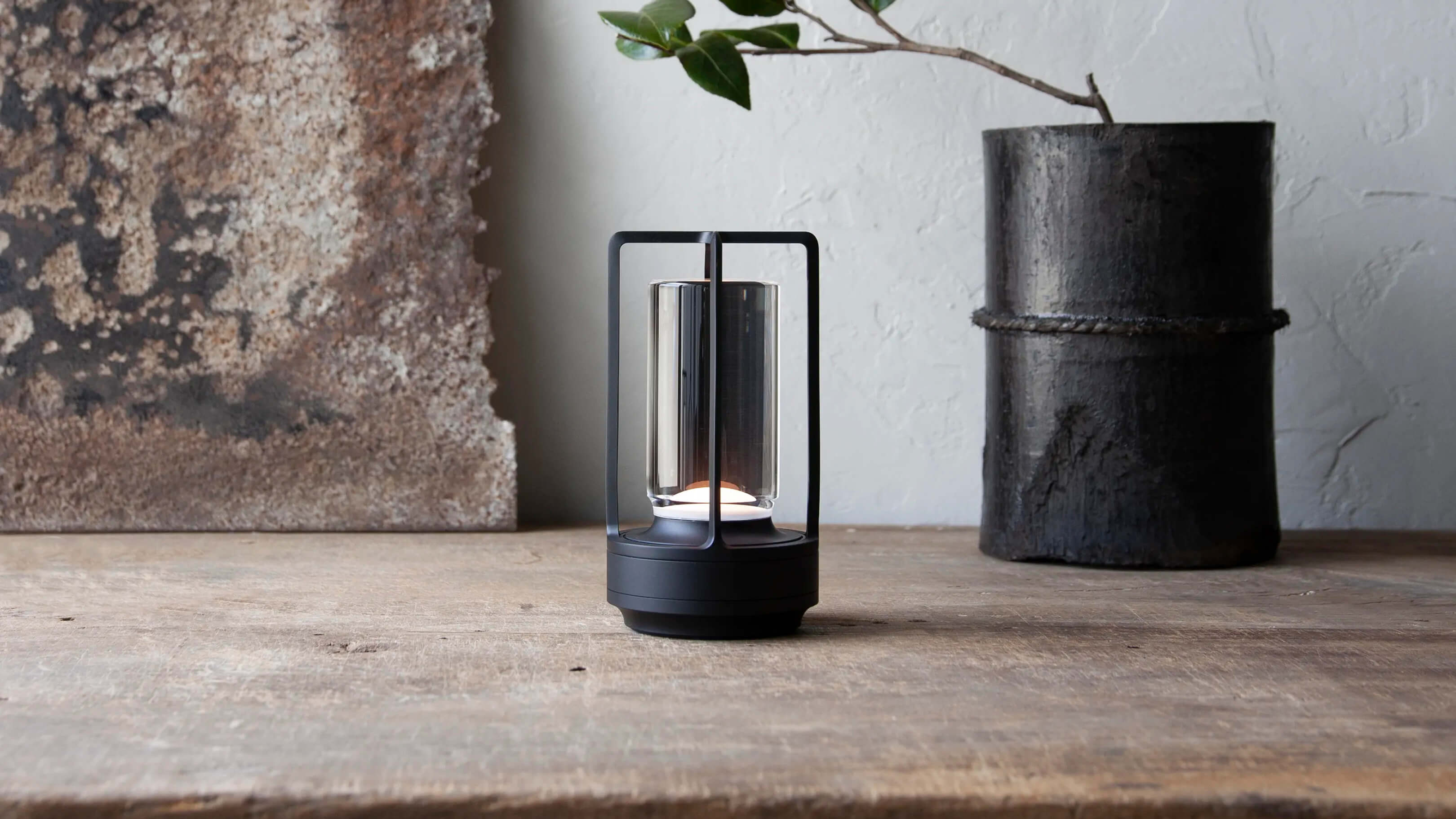 Black Aluminum / Desktop / BlackMenu / TURN+ LED Lantern, designed by Nao Tamura made by Ambientec