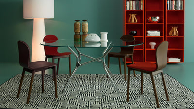 Glass / Polished Chrome / Desktop / WhiteMenu / Branch Dining Table, designed by Jakob Wagner made by Cappellini