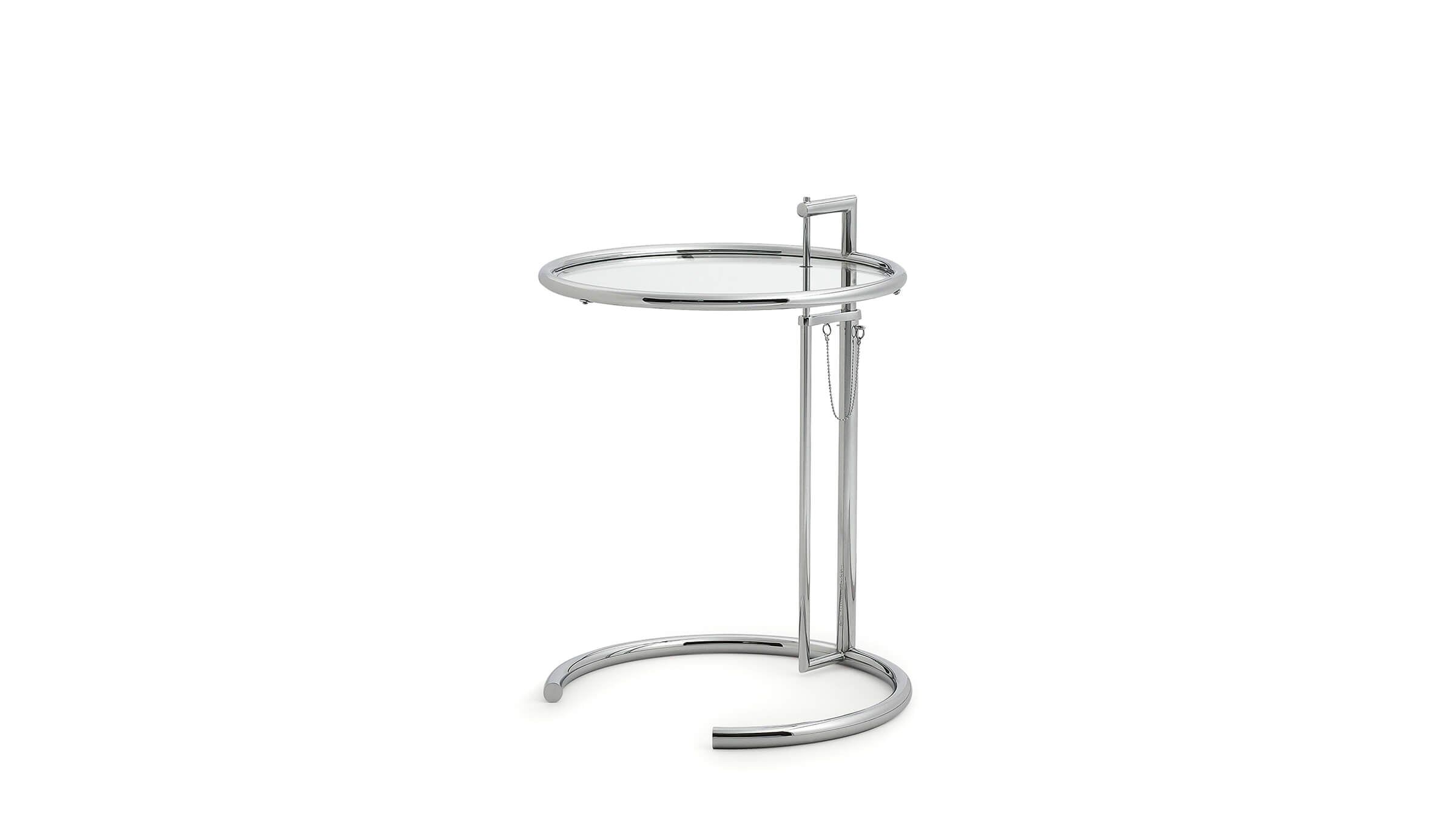 Chrome / Clear Glass / Desktop / BlackMenu / Adjustable Table E 1027, designed by Eileen Gray