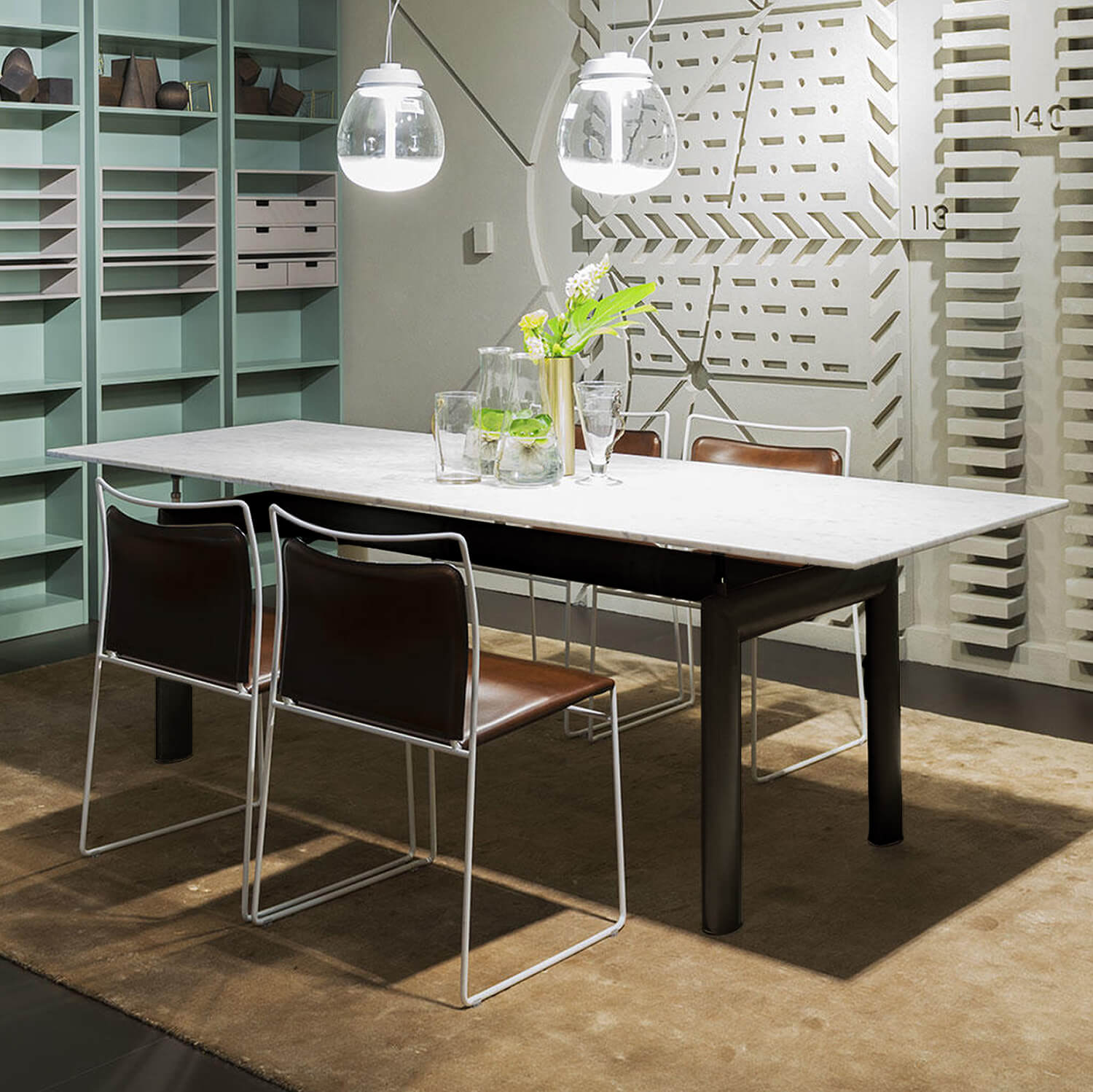Carrara Marble / Black Enamel Steel / Mobile / BlackMenu / LC6 Table, designed by Le Corbusier made by Cassina