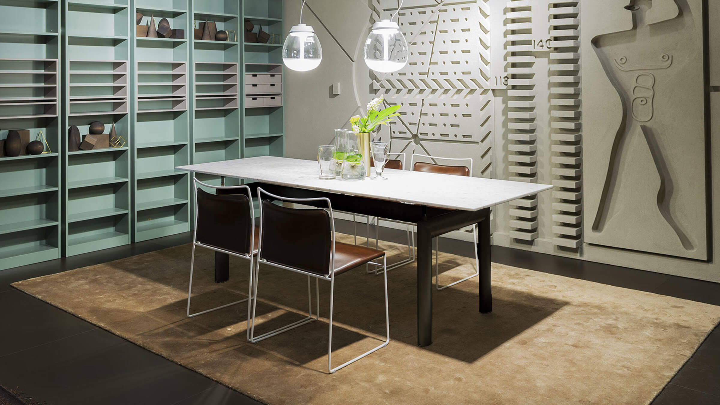 Carrara Marble / Black Enamel Steel / Desktop / BlackMenu / LC6 Table, designed by Le Corbusier made by Cassina