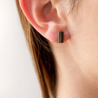 Cylinder / Walnut/Ebony / Mobile / BlackMenu / Second Life Duo Earrings, designed by Moissue