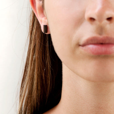 Cylinder / Walnut/Ebony / Mobile / BlackMenu / Second Life Duo Earrings, designed by Moissue