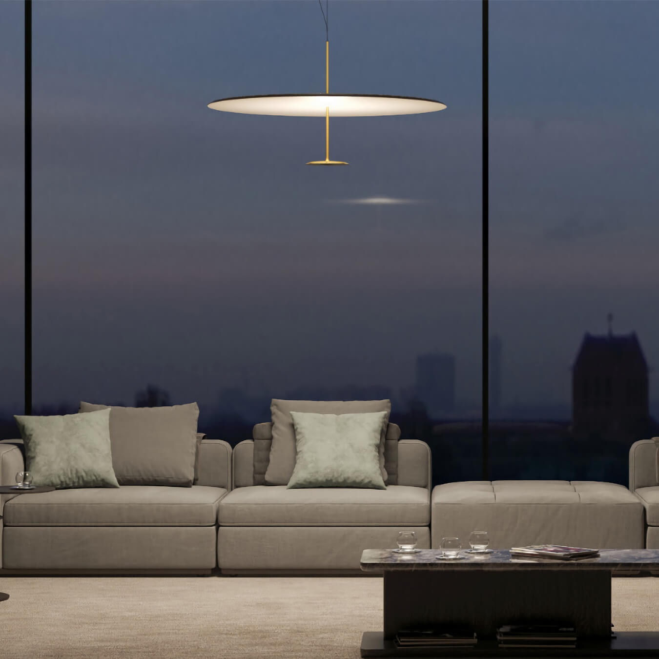 60 cm / Anodized Brass / Mobile / BlackMenu / Dot Suspension Lamp, designed by Foster + Partners