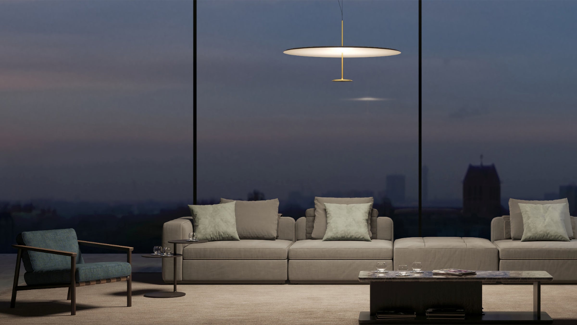 60 cm / Anodized Brass / Desktop / BlackMenu / Dot Suspension Lamp, designed by Foster + Partners