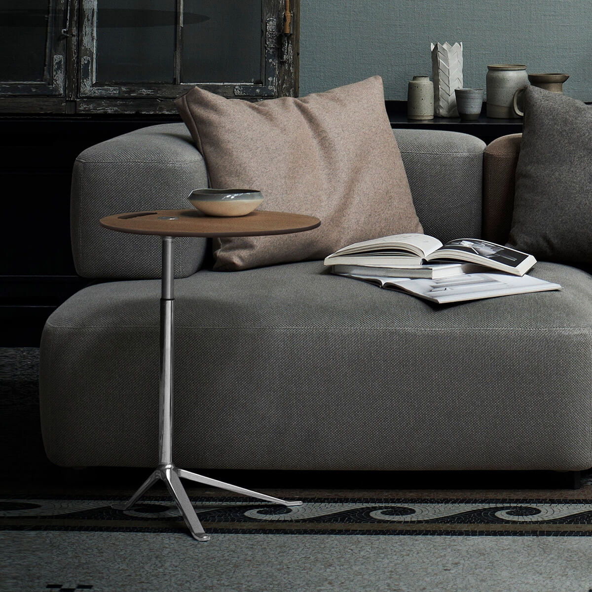 Lacquered Walnut Top / Mobile / WhiteMenu / Little Friend Adjustable Table, designed by Kasper Salto