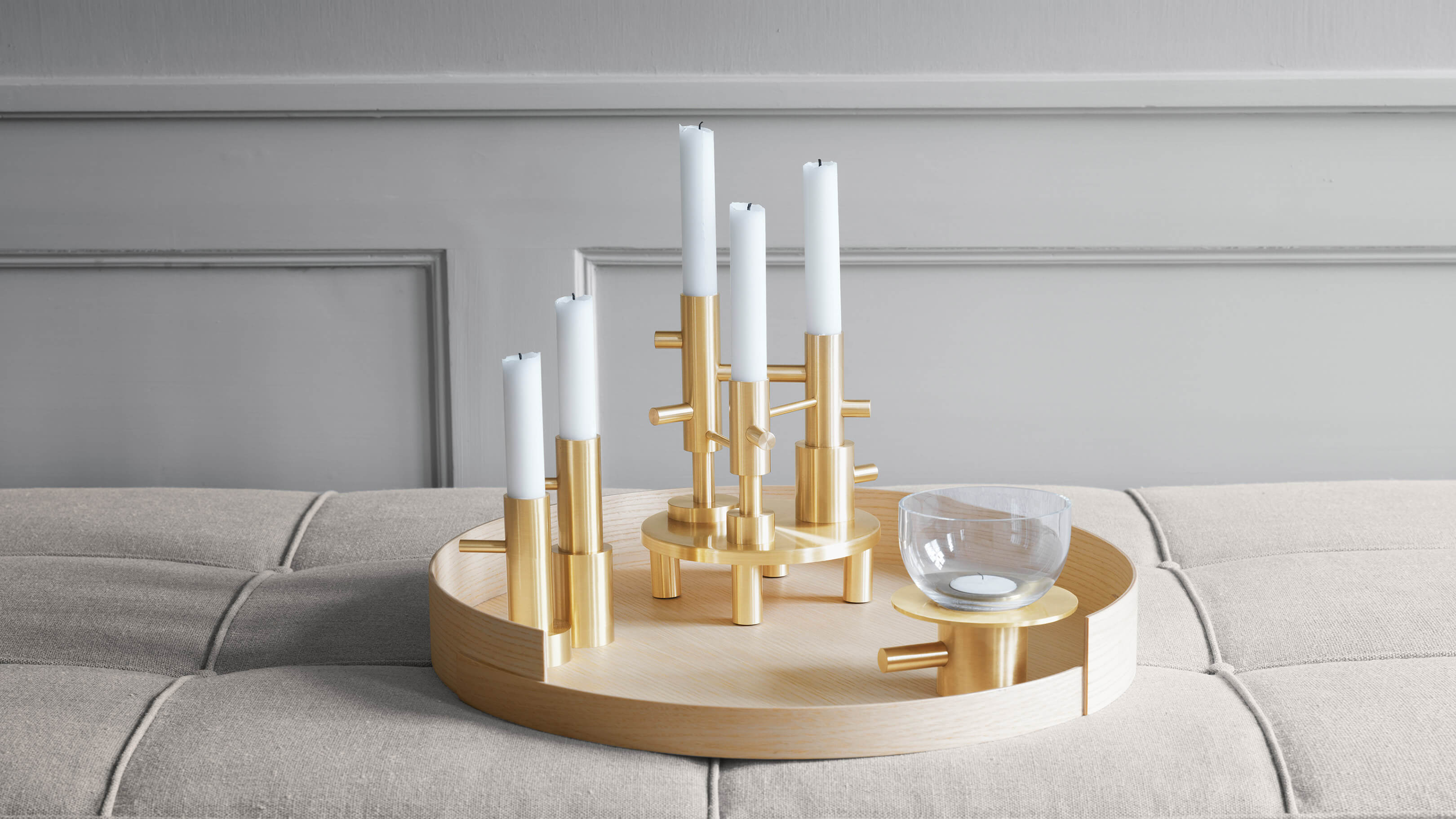 Desktop / BlackMenu / Brass Triple Candleholder, designed by Jaime Hayon