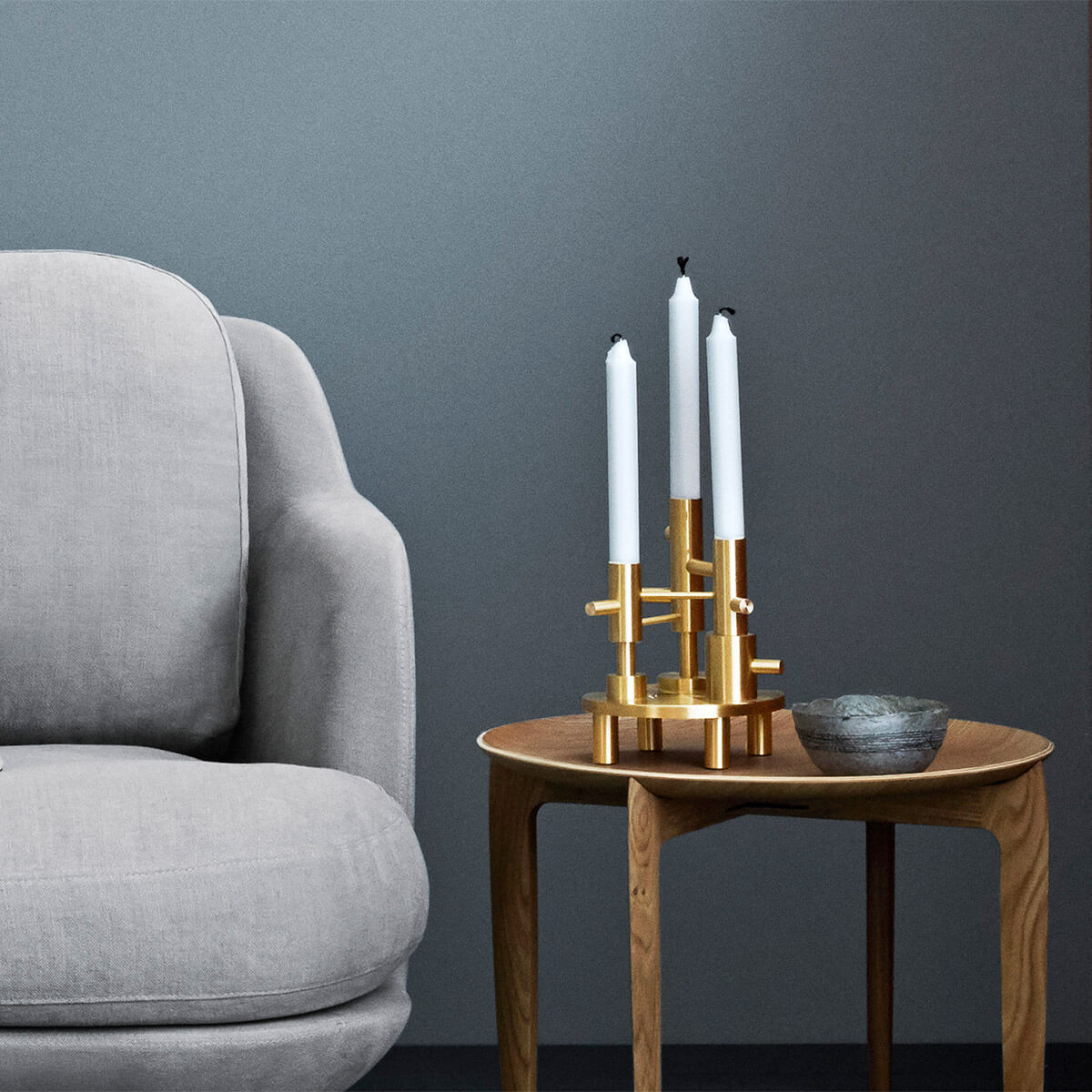 Mobile / WhiteMenu / Brass Triple Candleholder, designed by Jaime Hayon