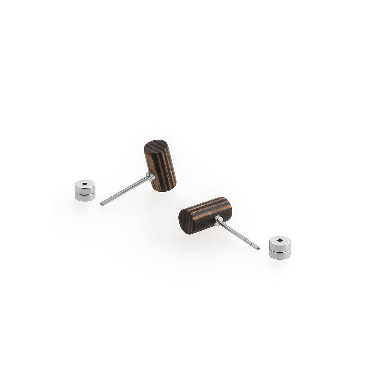 Cylinder / Walnut/Ebony / Mobile / BlackMenu / Second Life Duo Earrings, designed by Moissue