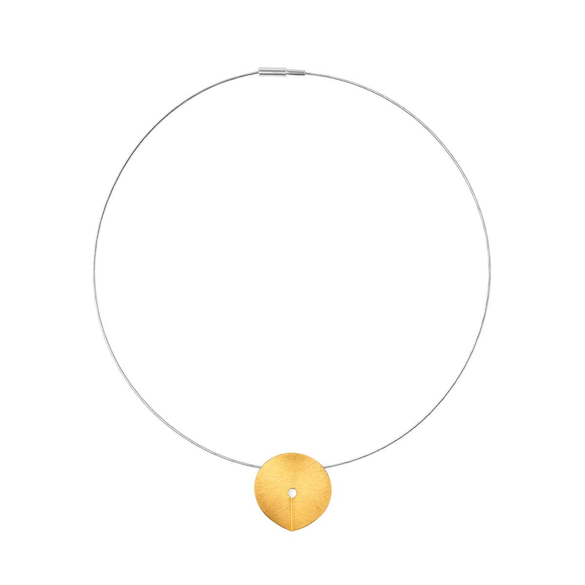 Large / Gold Plated / Mobile / BlackMenu / Creased Disc Pendant Necklace, designed by Marcin Zaremski
