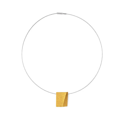 Gold Plated / Mobile / BlackMenu / Creased Rectangle Pendant Necklace, designed by Marcin Zaremski