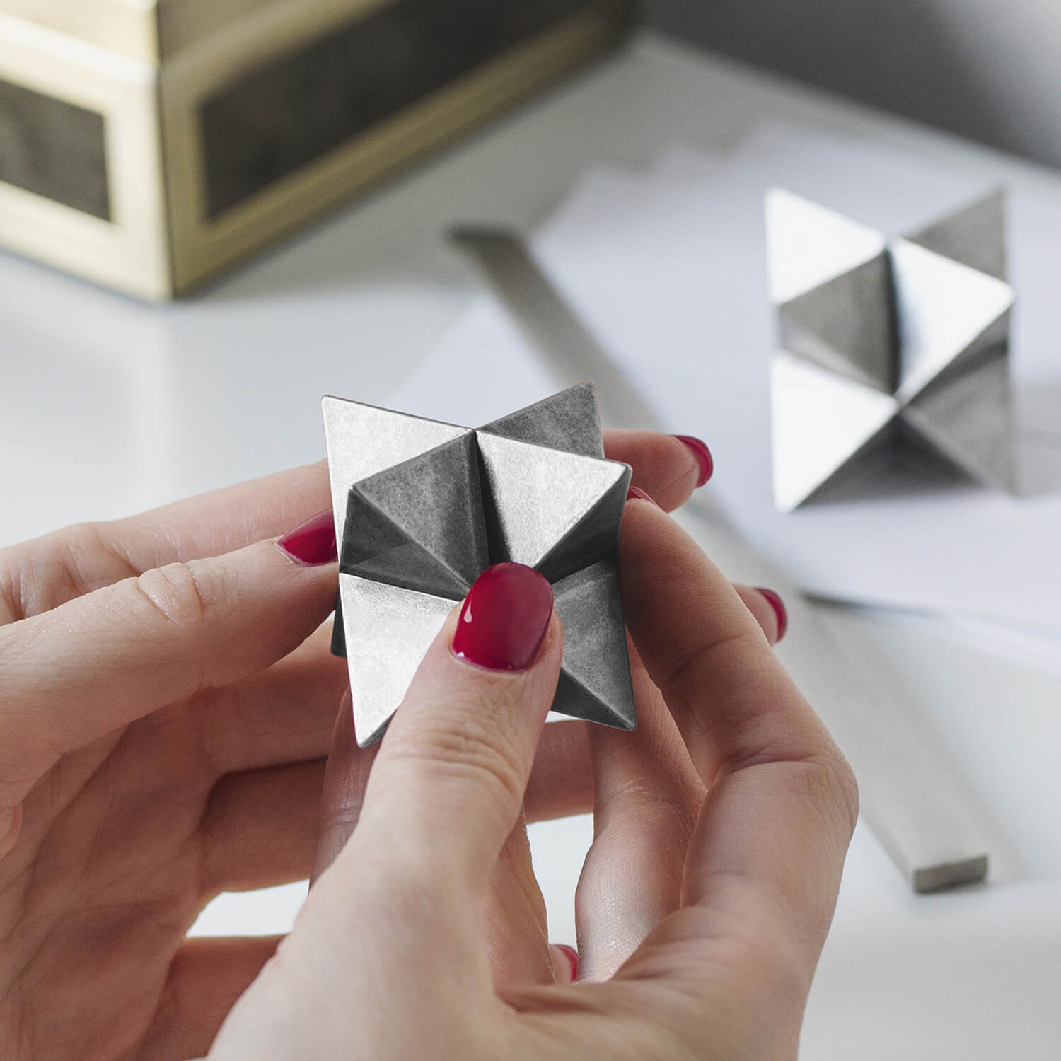 Aged Silver / Mobile / BlackMenu / Merkaba Paperweight, designed By VAU