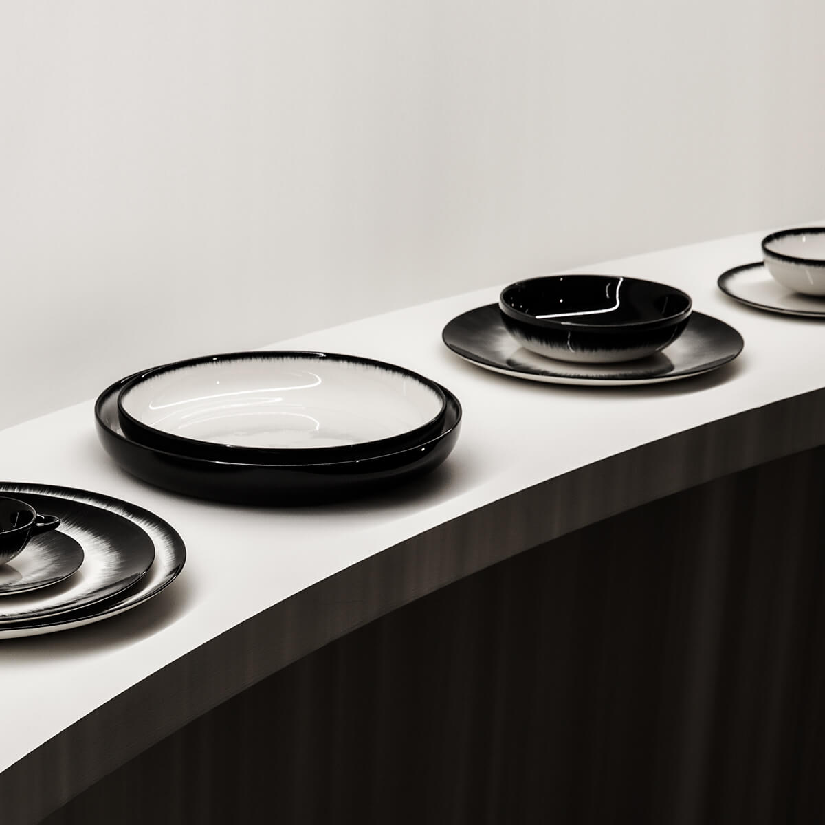 Dé High Plate 2 / 5in / Mobile / BlackMenu / Dé Off-White and Black High Plate, designed by Ann Demeulemeester