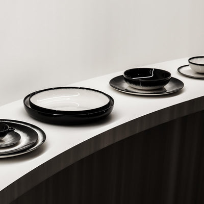 Dé High Plate 2 / 5in / Mobile / BlackMenu / Dé Off-White and Black High Plate, designed by Ann Demeulemeester