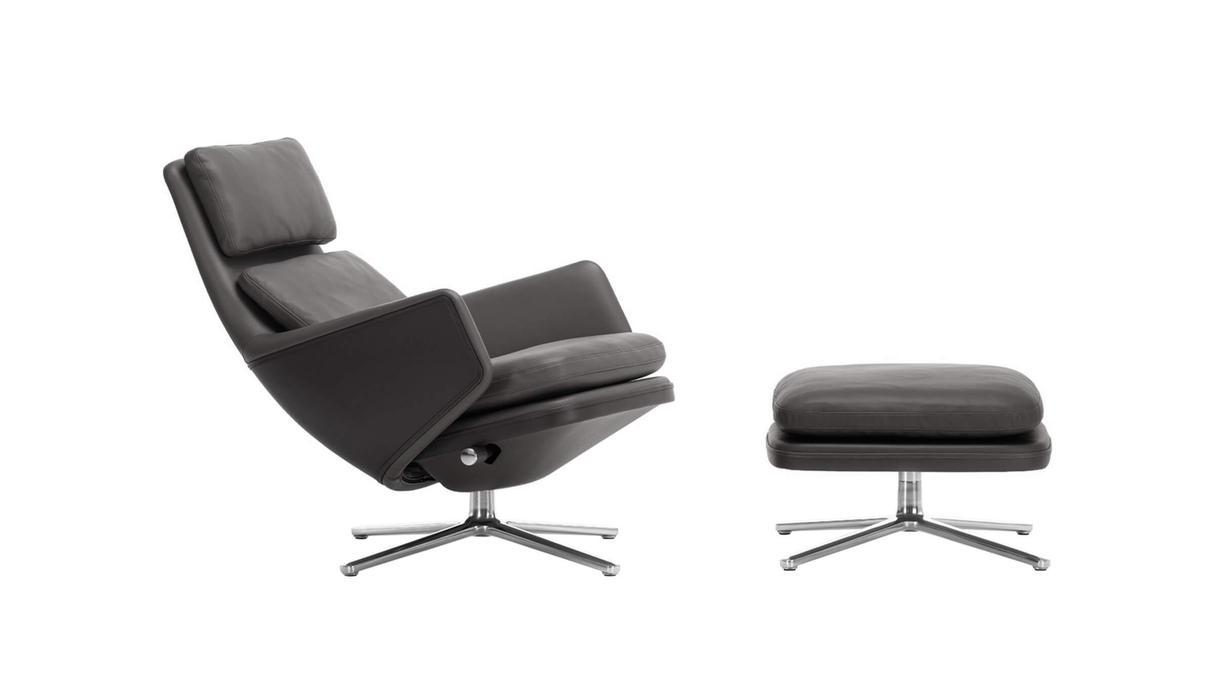 Chocolate Leather / Desktop / BlackMenu / Grand Relax and Ottoman, designed by Antonio Citterio made by Vitra