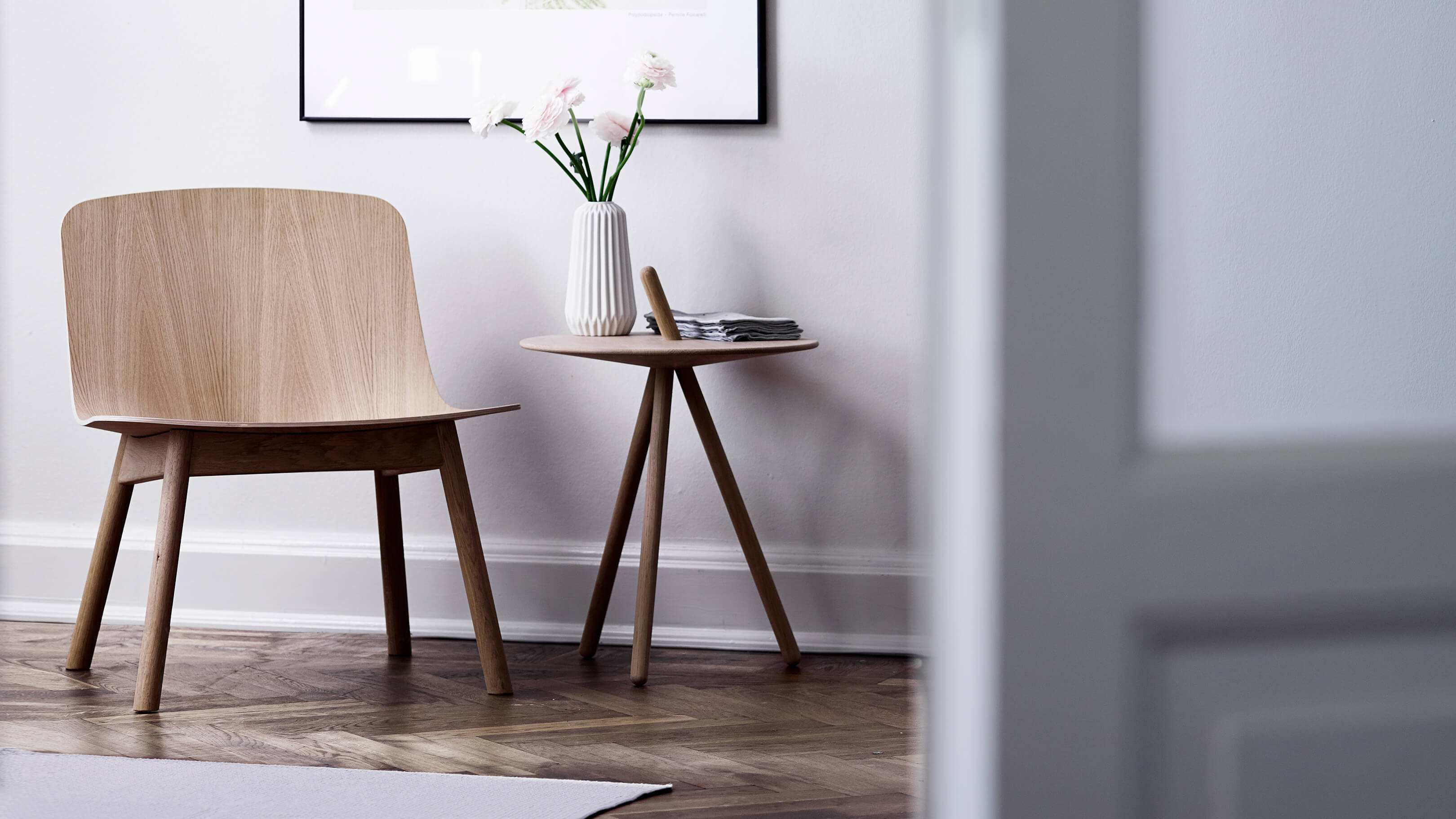 Soap Treated Oak / Desktop / BlackMenu / Come Here Side Table, designed by Steffen Juul