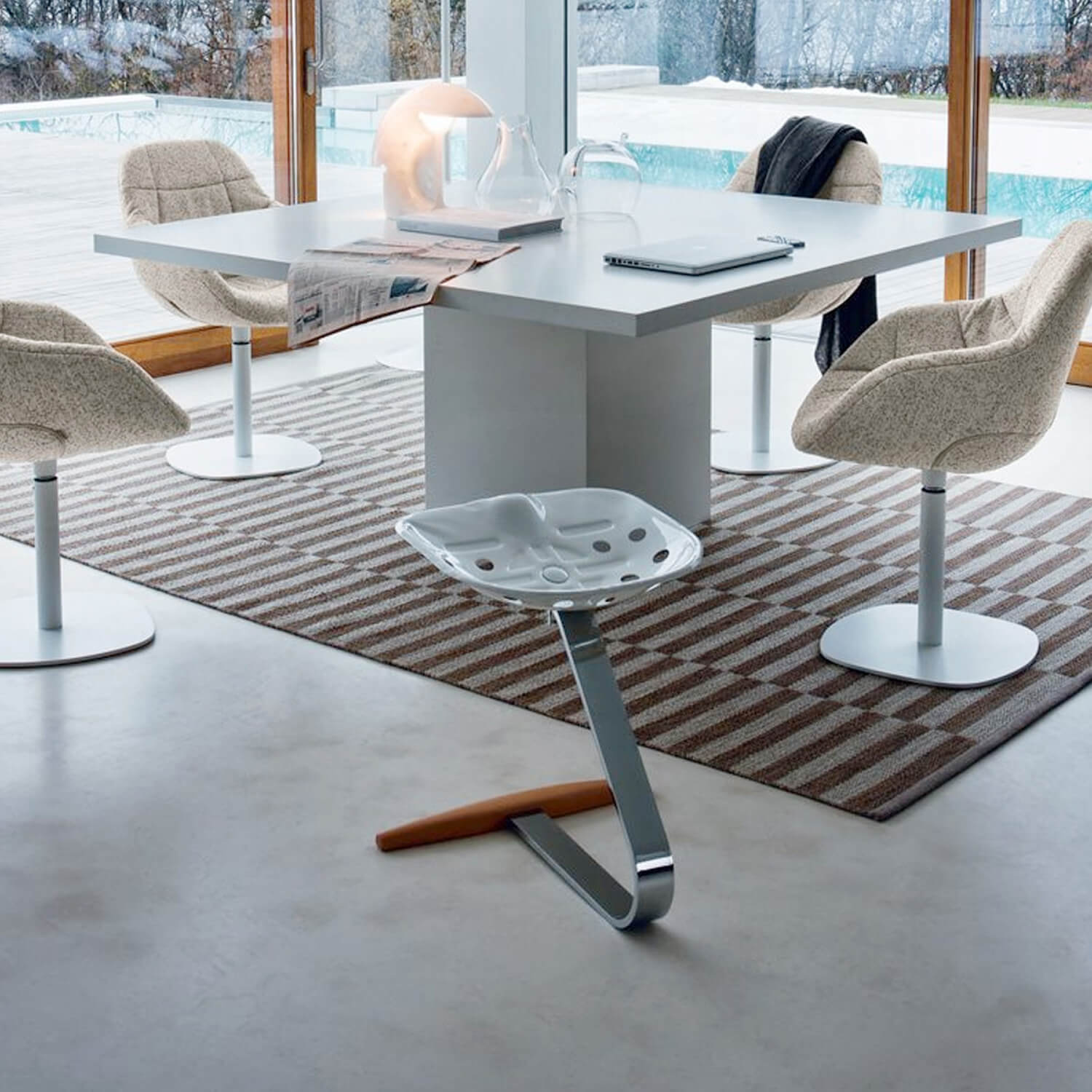 White / Mobile / BlackMenu / Mezzadro Stool, designed by Achille and Pier Giacomo Castiglioni