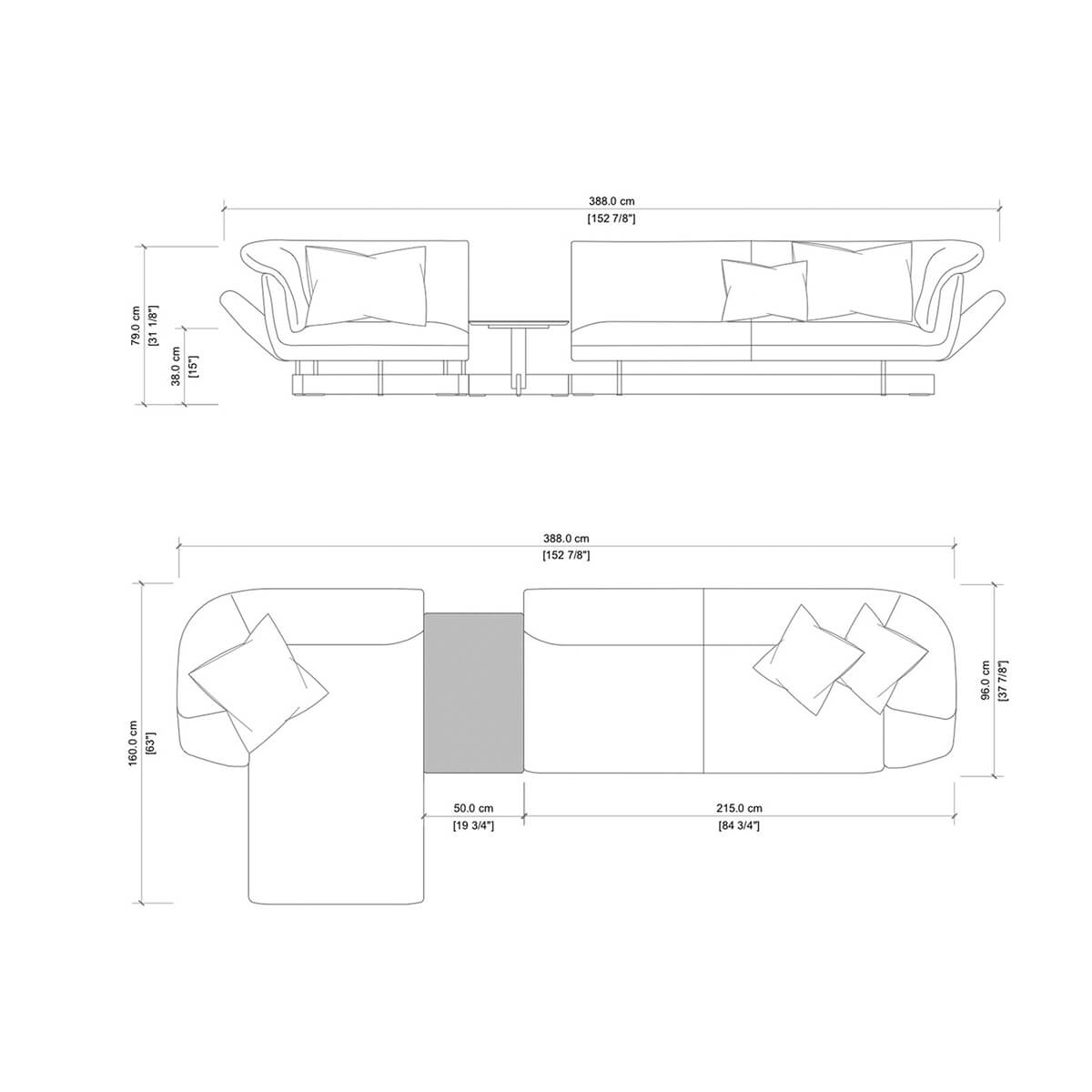 Left Chaise / With Table / Mobile / BlackMenu / Beam Sofa System, designed Patricia Urquiola made by Cassina